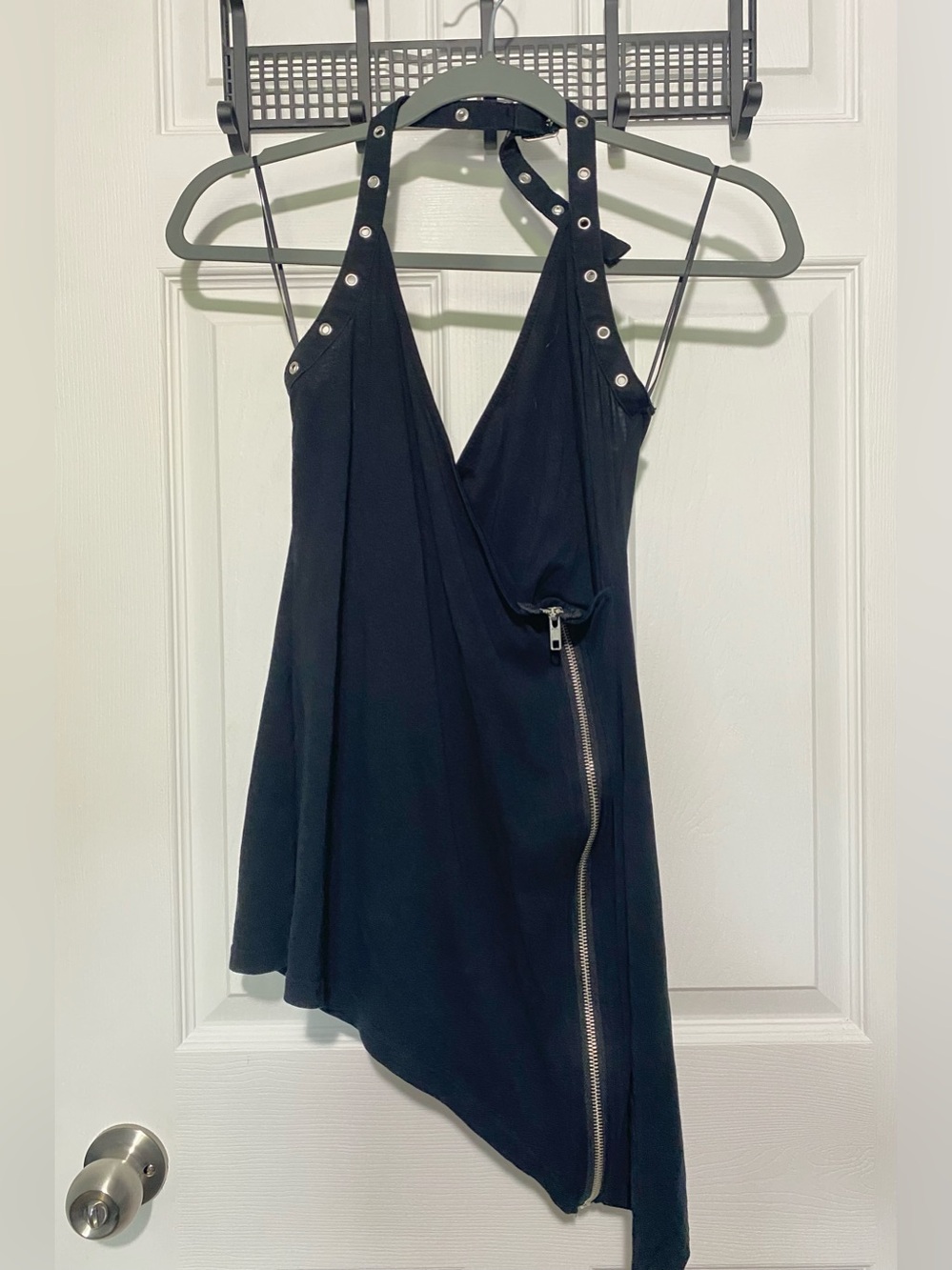 Killstar Black Asymmetrical Halter Tank with Silver Zip